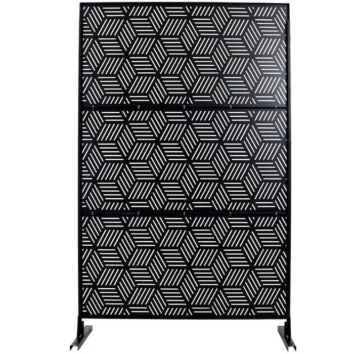 Tidoin 6.3 ft. x 4 ft. Black Steel Freestanding Flat Flat Top Decorative Privacy Screen Metal Fence Panel