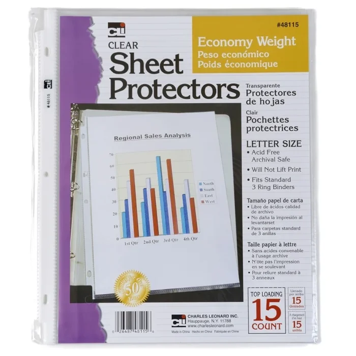 Top Loading Letter Size Sheet Protectors With Binder Holes Pack Of 15