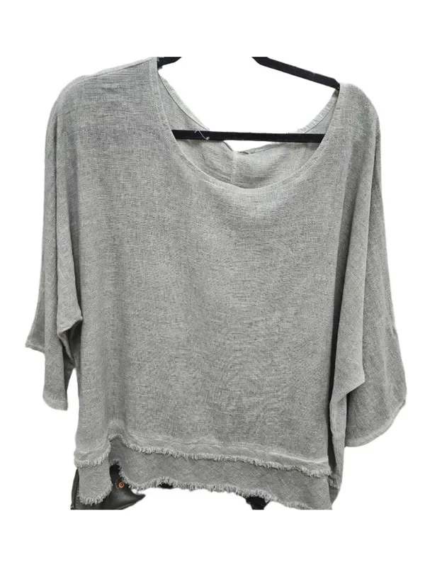 Top Pullover Mesh Linen Sage Green Colors Women