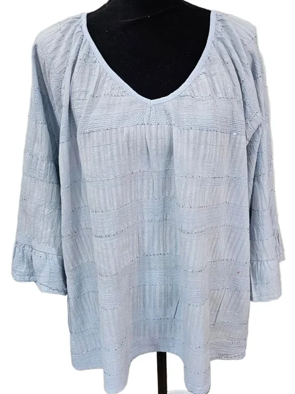 Top Pullover Round Neck Slate Blue with Sequins 3/4 Sleeve Women’s One Size 11613