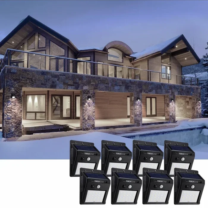 TORCHSTAR LED Solar Motion Sensor Lights for Patio, Wireless Outdoor Wall Lights for Garden, Patio, Black, 8 Pack