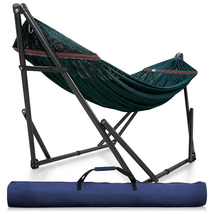 Tranquillo Universal 116″ Double Hammock with Adjustable Stand and Bag, Peacock