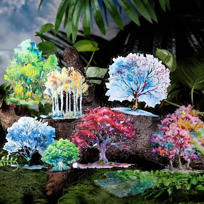 Tree Holographic Hot Stamping Clear Transparent Stickers