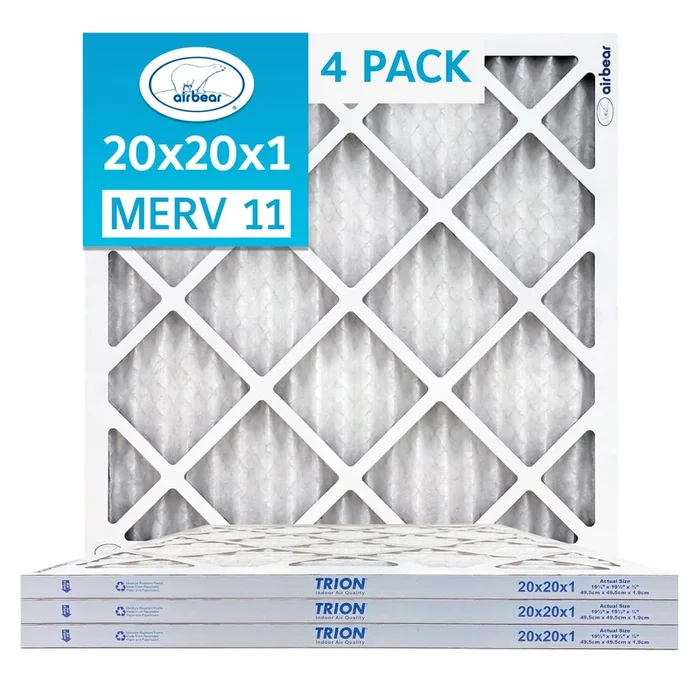 Trion MERV 11 Air Bear 20 x 20 x 1″ High Efficiency Pleated HVAC Filter, 4 Pack