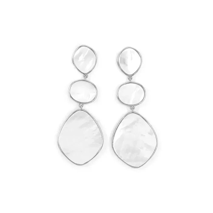 Triple White Mother of Pearl Earrings – Silver