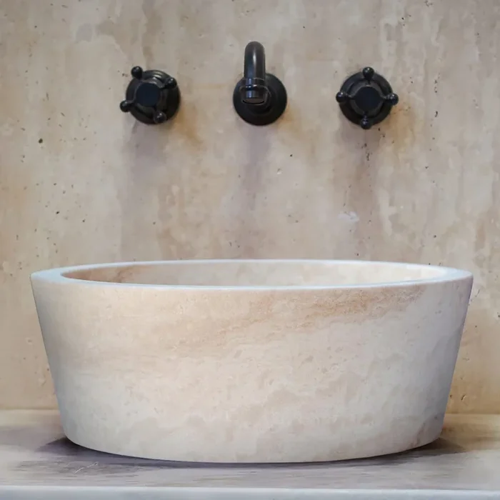 Troia Light Travertine Natural Stone Above Vanity Tapered Bathroom Sink (D)16″ (H)6″
