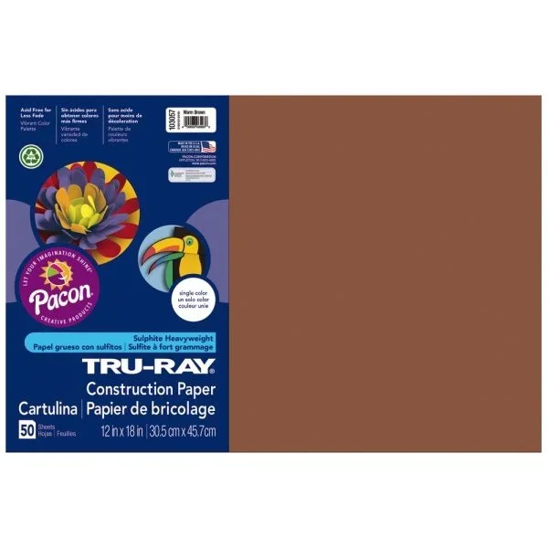 Tru-Ray Construction Paper, 50% Recycled, 12″ X 18″, Warm Brown, Pack Of 50