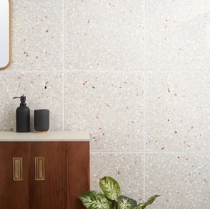 True Terrazzo Dove Gray 16×16 Polished Terrazzo Tile
