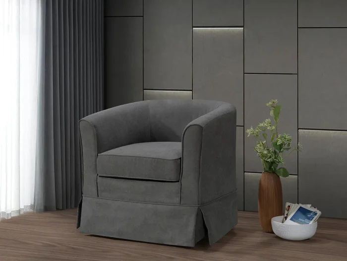 Tucker 28″ Gray Woven Fabric Swivel Barrel Chair Gray Fabric