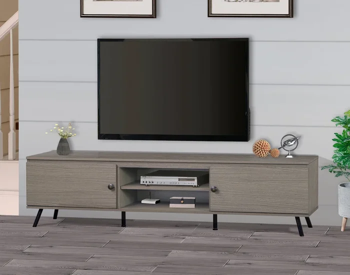 Tv Stand “Elegant Walnut Wood Grain Media Console And Tv Stand With Storage Versatile Modern Entertainment Center For Contemporary Living Room Supports Up To 75 Inch Tvs” Grey 70 79 Inches Solid Wood