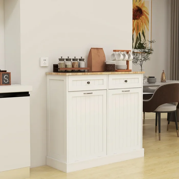 Two Drawers And Two Compartment Tilt Out Trash Cabinet Kitchen Trash Cabinet White White Mdf