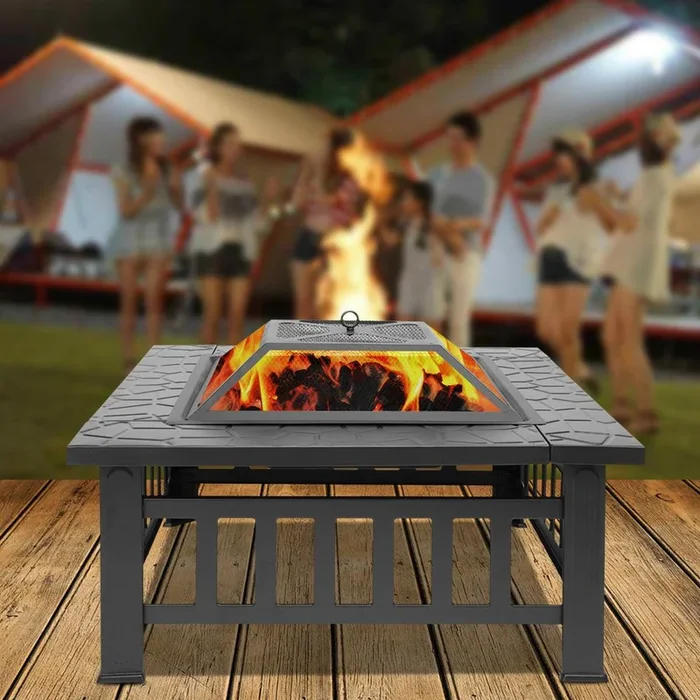 UBesGoo Outdoor 32″ Metal Firepit Garden Square Stove Fire Pit Fire Bowl Patio Firepit Bowl