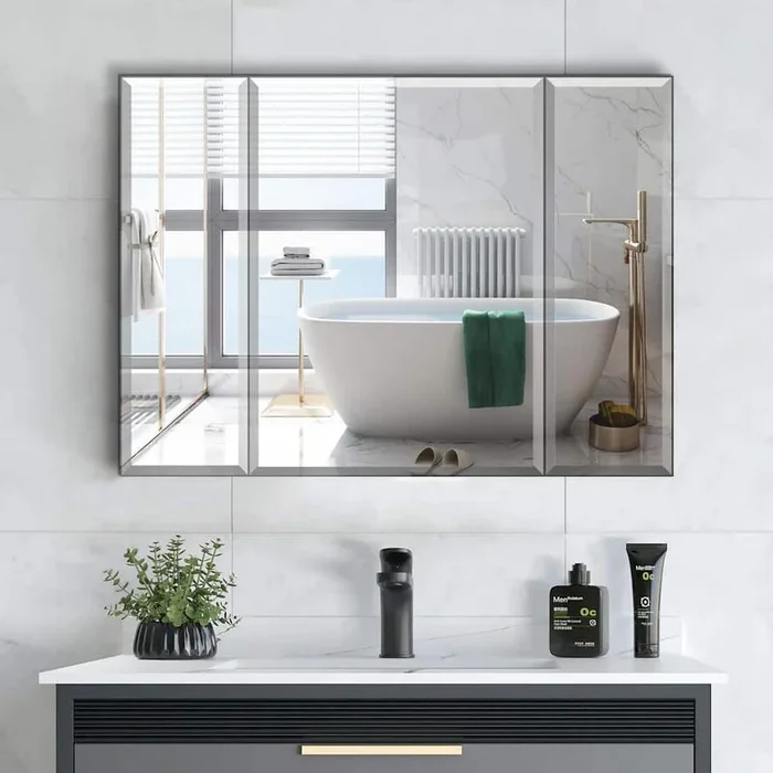 Unbranded 36 in. W x 26 in. H Large Rectangular Silver Aluminum Recessed Surface Mount Medicine Cabinet with Mirror