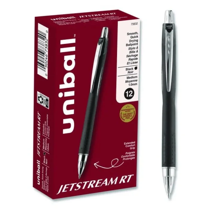 Uniball Jetstream Hybrid Gel Pen, Retractable, Bold 1 Mm, Black Ink, Black/Silver Barrel
