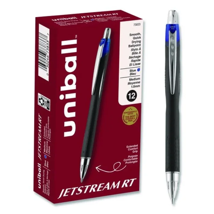 Uniball Jetstream Hybrid Gel Pen, Retractable, Bold 1 Mm, Blue Ink, Black/Silver/Blue Barrel