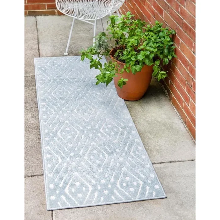 Unique Loom Ella Sabrina Soto Outdoor 2 x 8 Light Blue Indoor/Outdoor Geometric French Country Runner