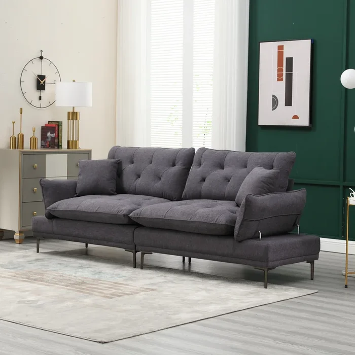 United Linen Sofaaccent Sofa Seat Sofa With Metal Feet Dark Gray Linen 3 Seat