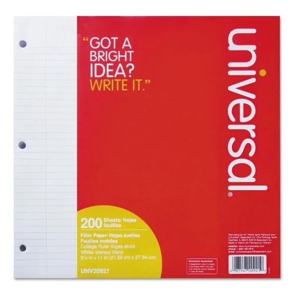 Universal Filler Paper – 3-Hole, 8.5 X 11, Medium/College Rule, 200/Pack