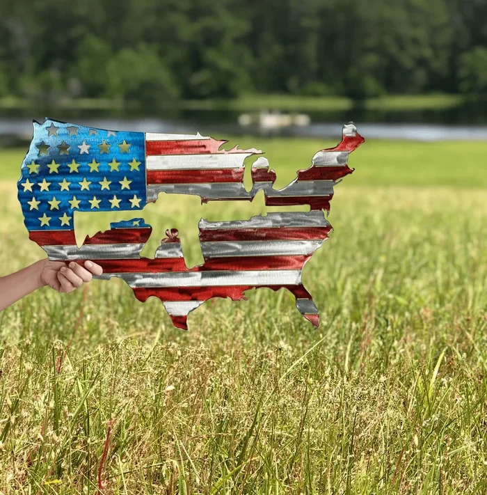 USA Shaped American Flag AR-15 Metal Wall Gun Art Patriotic 24″ USA Metal Flag