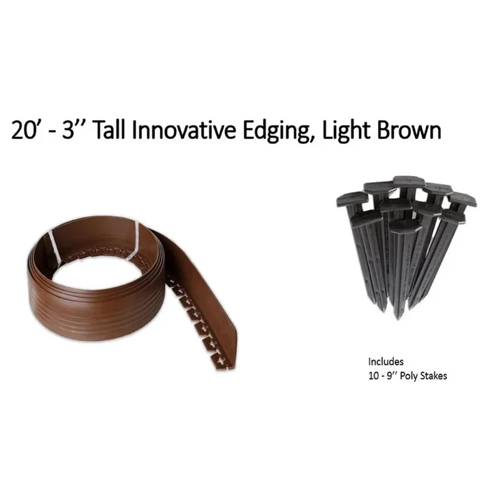 Valley View Industries 20 ft. L x 2 in. W x 3 in. H Light Brown Tall Resin Innovative Edge No Dig Edging with 9 in. Poly Stakes (10-Quantity)