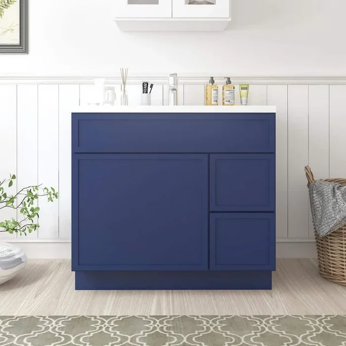 Vanity Art 36 in. W x 21 in. D x 32.5 in. H 2-Right Drawers Bath Vanity Cabinet without Top in Blue