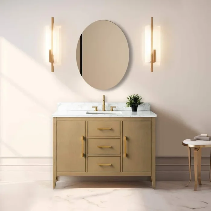 Vanity Art 48 in. W x 22 in. D x 34 in. H Single-Sink Bathroom Vanity in Natural Oak with Engineered Marble Top in Arabescato White