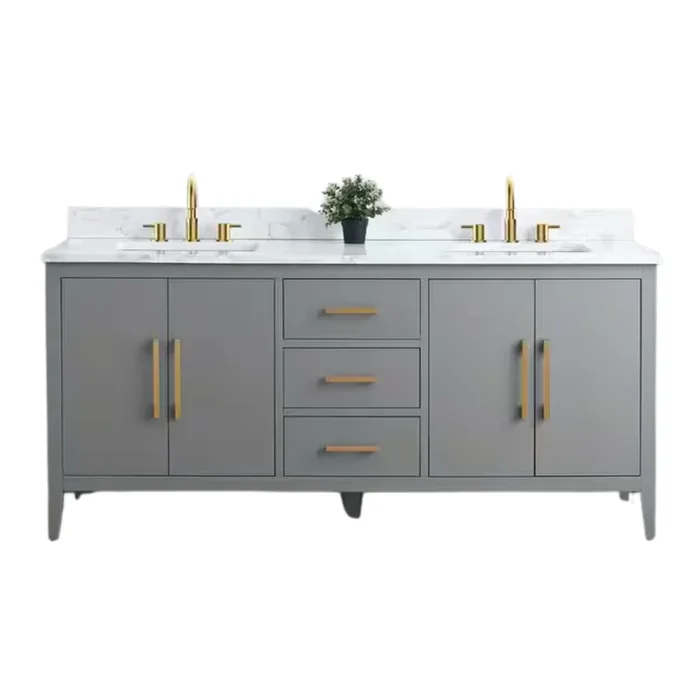 Vanity Art 72 in. W x 22 in. D x 34 in. H Double Sink Bathroom Vanity Cabinet in Cashmere Gray with Engineered Marble Top
