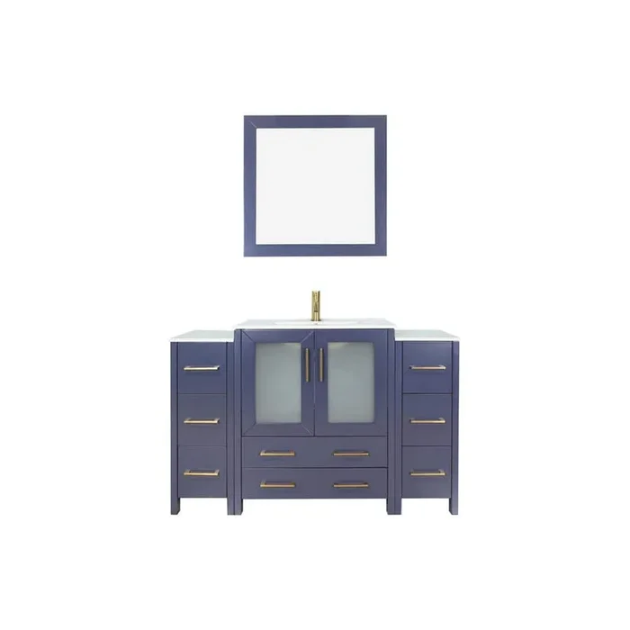 Vanity Art Brescia 54 in. W x 18 in. D x 36 in. H Single Sink Bath Vanity in Blue with White Ceramic Top and Mirror
