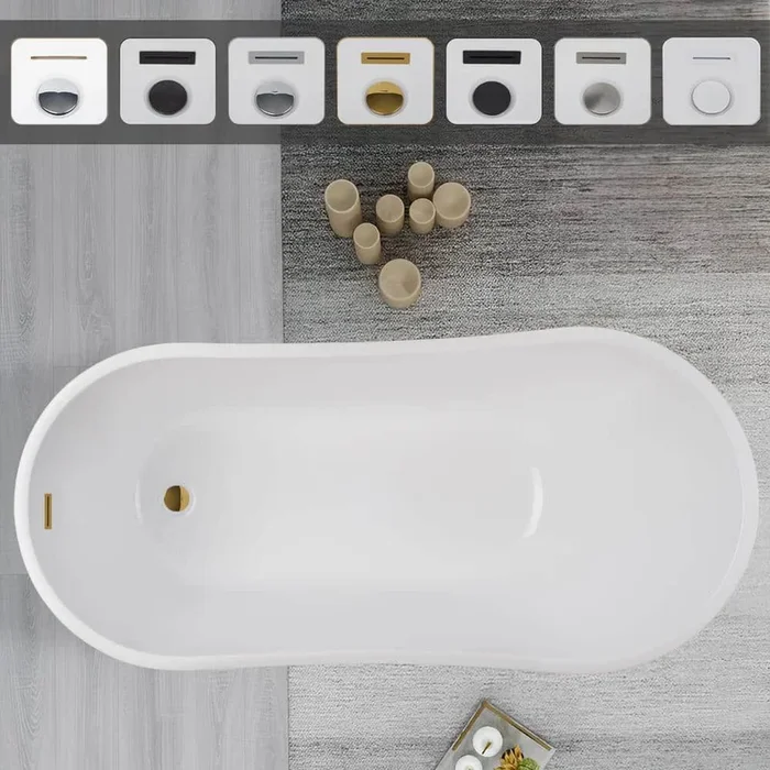 Vanity Art Clermont 59 in. Acrylic Freestanding Flatbottom Bathtub in White/Titanium Gold