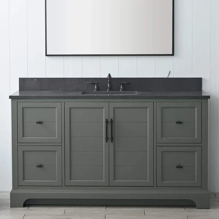 Vanity Art Laval 60 in. W x 22 in. D x 34 in. H Single Sink Freestanding Bathroom Vanity in Vintage Green with Stone Top in Black