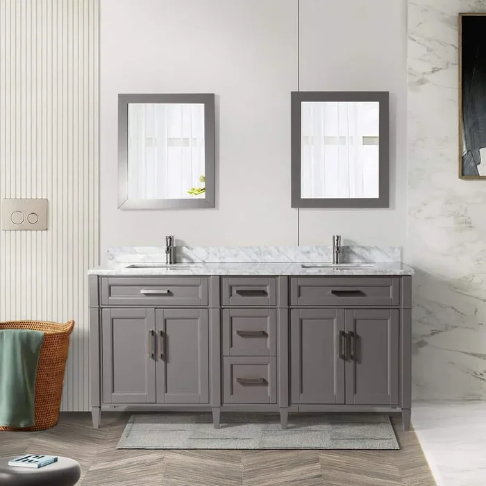 Vanity Art Savona 72 in. W x 22 in. D x 36 in. H Bath Vanity in Grey with Vanity Top in White with White Basin and Mirror