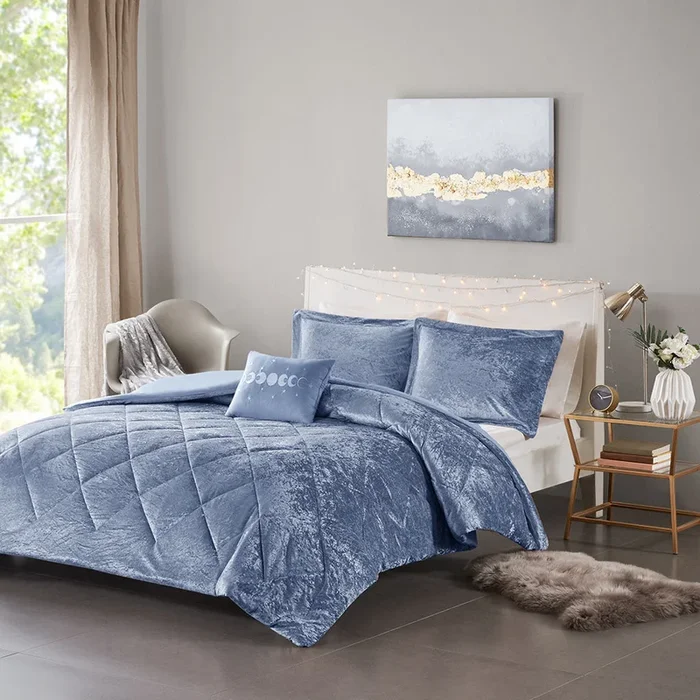 Velvet Duvet Cover Set Twin Blue Polyester