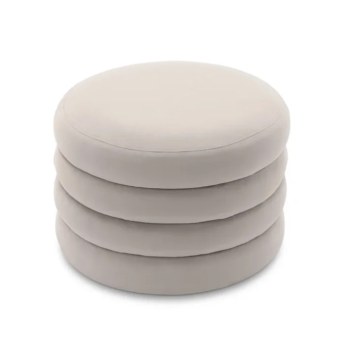 Velvet Fabric Storage Round Ottoman Footstool With Wooden Shelving,Light Gray