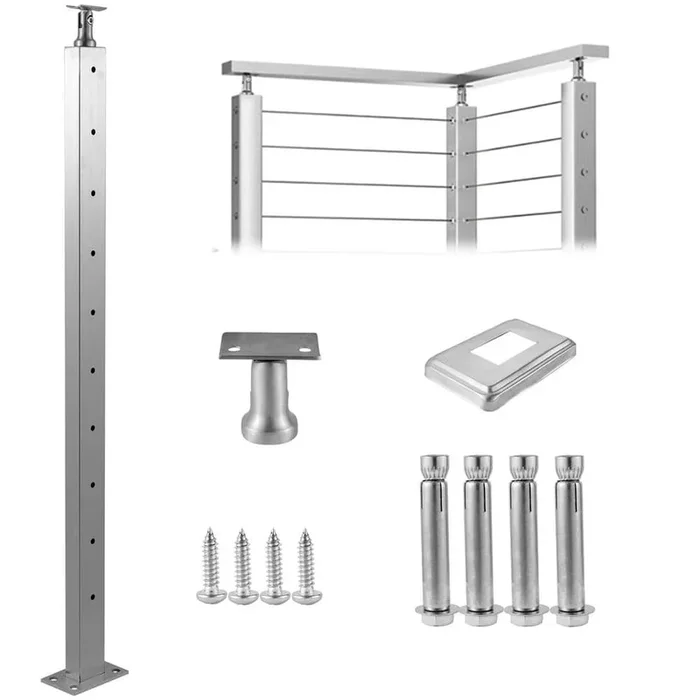 VEVOR Cable Railing Post 42 in. x 0.98 in. x 1.97 in. Stair Railing Kit with Mounting Bracket Stainless Stair Handrail