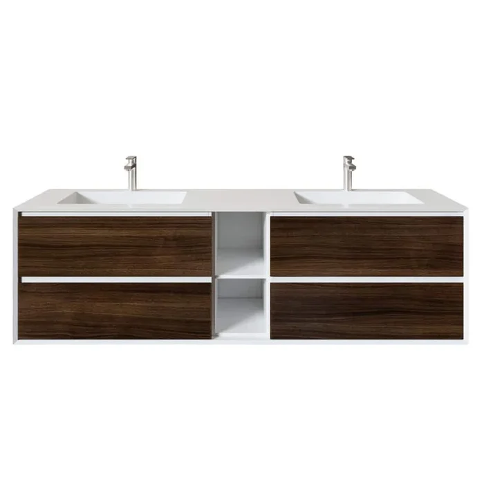 Vienna 75 in. W x 20 in. D x 22 in. H Floating Double Bathroom Vanity in Grey Oak with White Acrylic Top