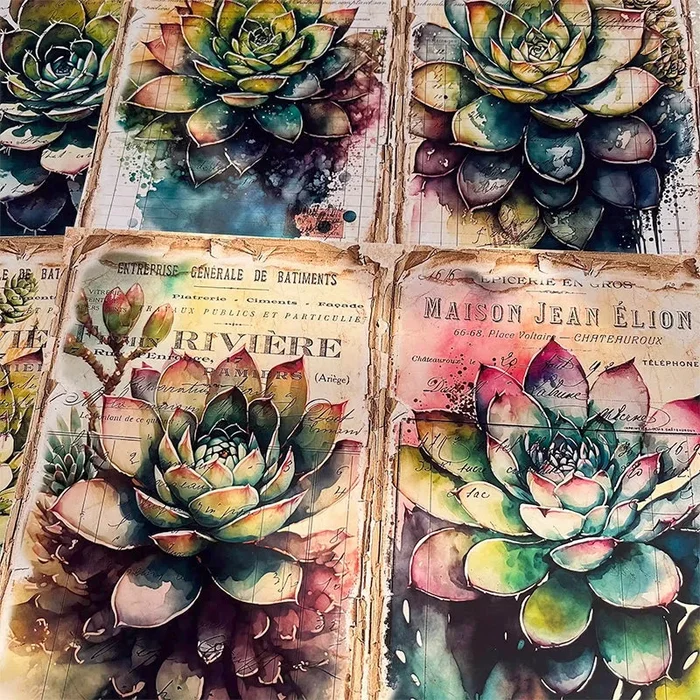 Vintage Succulent Plant Junk Journal Scrapbook Paper