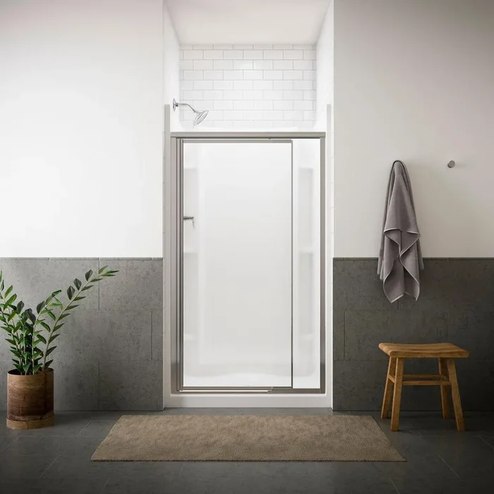 Vista Pivot II 42 in. x 65-1/2 in. Framed Pivot Shower Door in Silver with Handle