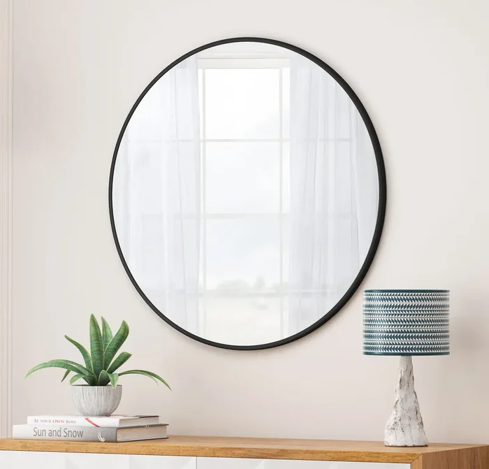 Wall Mirror 36 Inch Black Circular Mirror Metal Framed Mirror Round Vanity Mirror Dressing Mirror, for Bathroom, Living Room, Bedroom Wall Decor