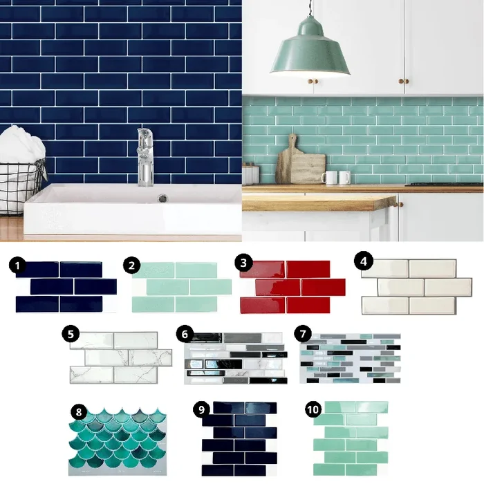 Walplus 12″ x 6″ 12 sheets Peel and Stick Tile Backsplash for Kitchen Bathroom Decor Kitchen Decor Deep Blue Glossy