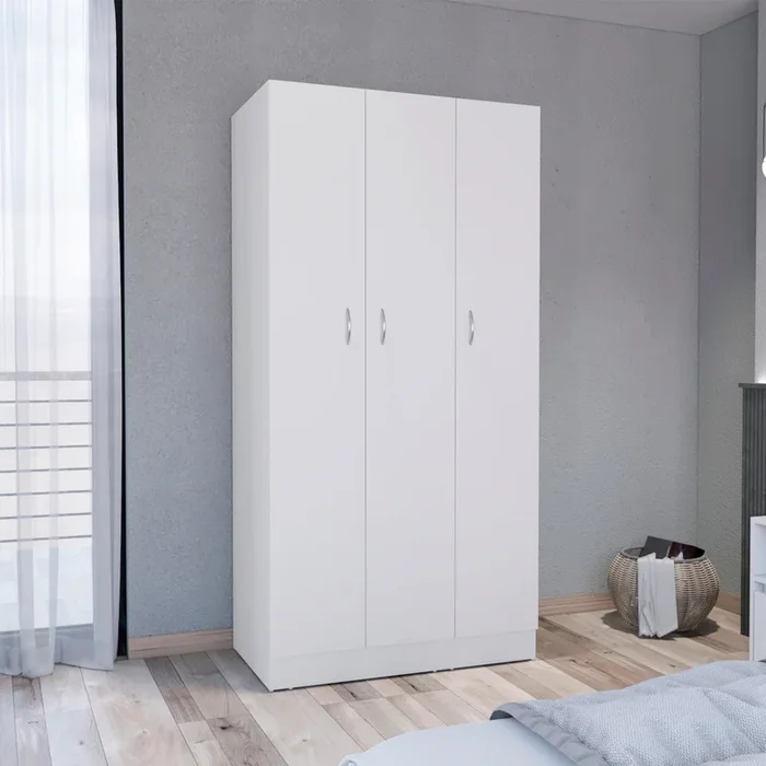 Wardrobe Armoire 71H” With 3 Doors And 2 Inner Drawers, 3 Doors, White White Bedroom Modern Pine Particle Board Particle Board