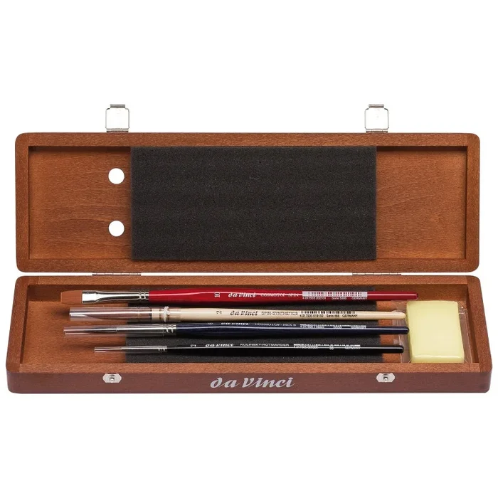 Watercolor Brush Set W/Walnut Bx 4 Brushes & Accessories