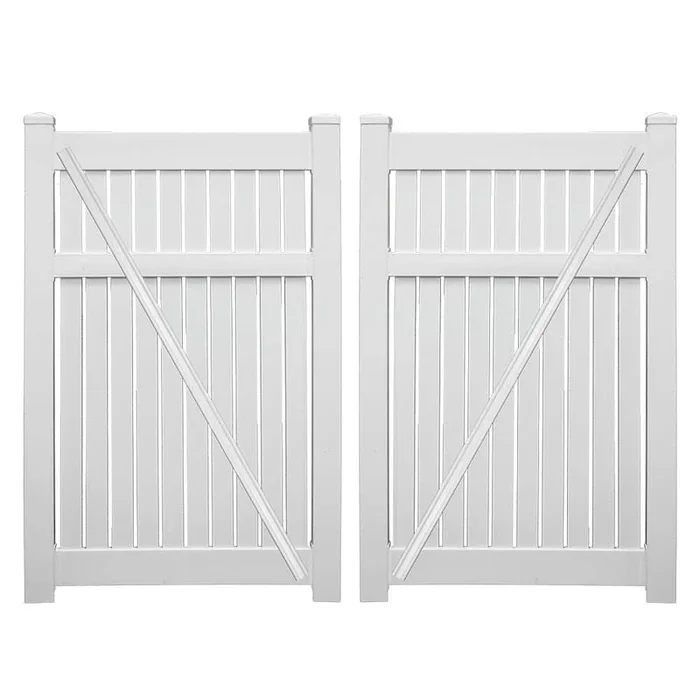 Weatherables Huntington 7.6 ft. x 5 ft. White Vinyl Semi-Privacy Fence Gate Kit