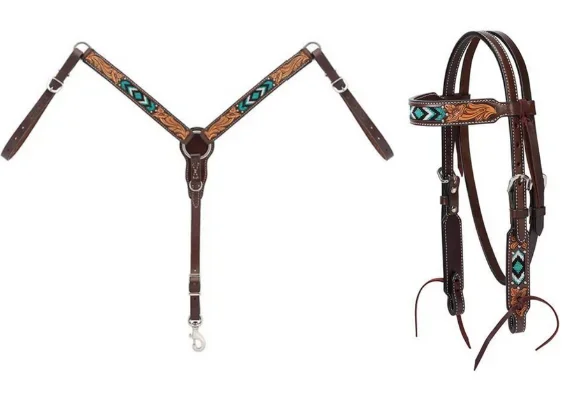 Weaver Turquoise Cross Turquoise Beaded Pony Tack Set