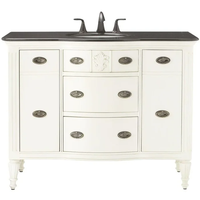 Wellington 44 in. W x 22 in. D Bath Vanity in Ivory with Granite Vanity Top in Black with White Sink