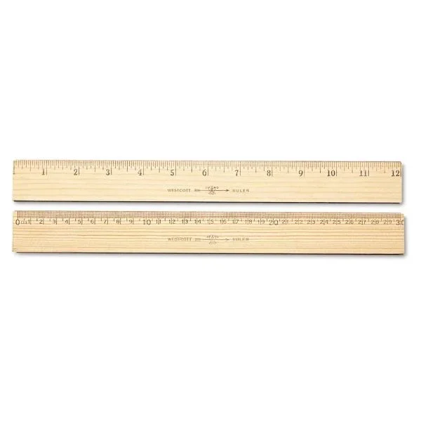 Westcott Wood Ruler, Metric and 1/16″ Scale with Single Metal Edge, 12″/30 cm Long