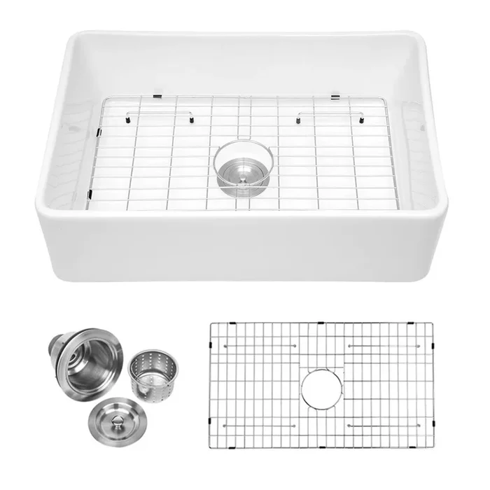 White Ceramic Fireclay 30 in. Single Bowl Farmhouse Kitchen Sink