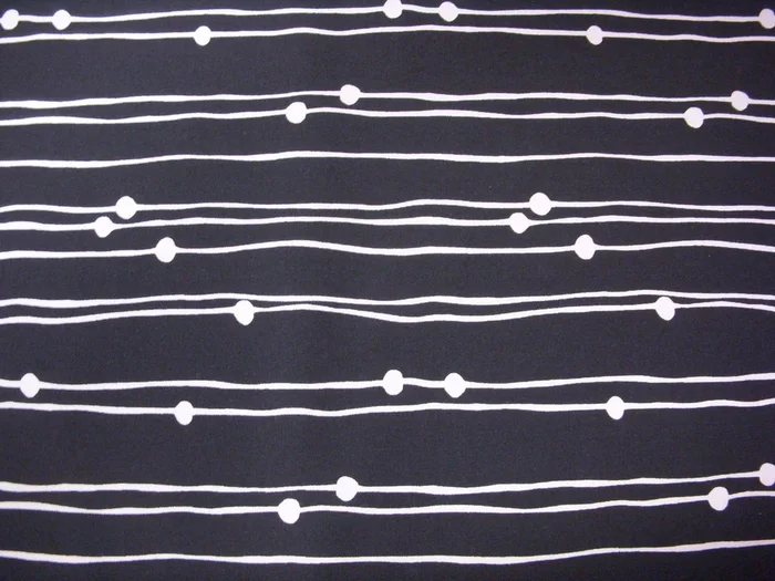 WHITE STRIPES WITH BALLS ON BLACK FABRIC – A-8061-K – Black & White
