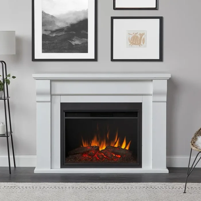Whittier 58 in. Freestanding Electric Fireplace in Rustic White