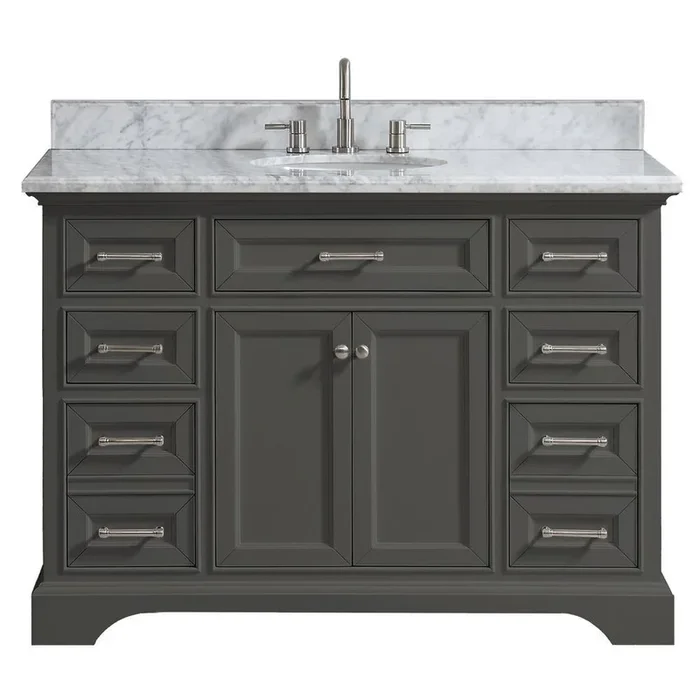 Windlowe 49 in. W x 22 in. D x 35 in. H Bath Vanity in Gray with Carrara Marble Vanity Top in White with White Sink