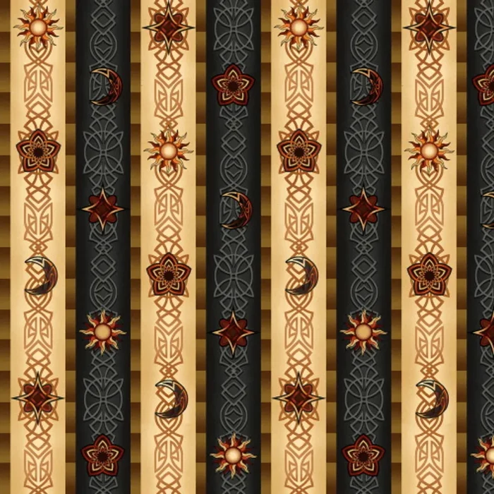 Witchy Symbols Stripe Fabric – 2802-99 Black – Haunted Village – Henry Glass & Co.
